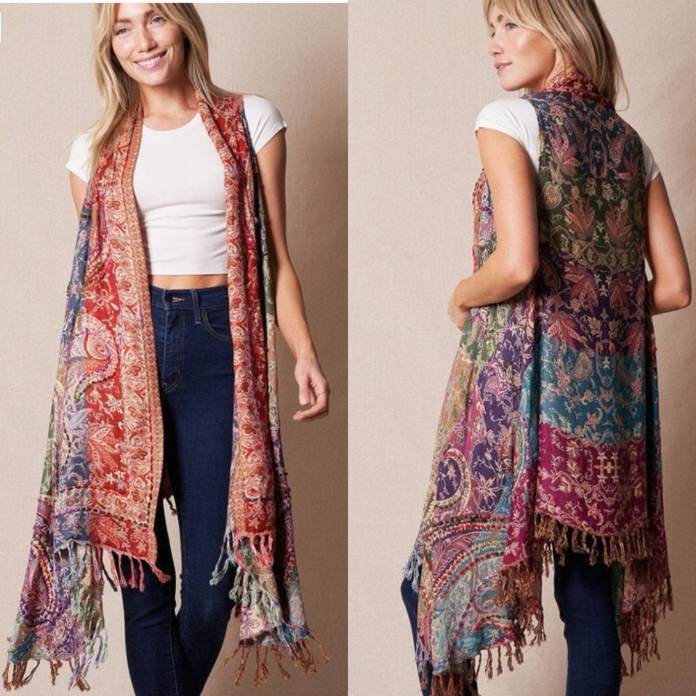 Raj Sahira Thick Stitch Embroidered Vest‎ Boho One Size